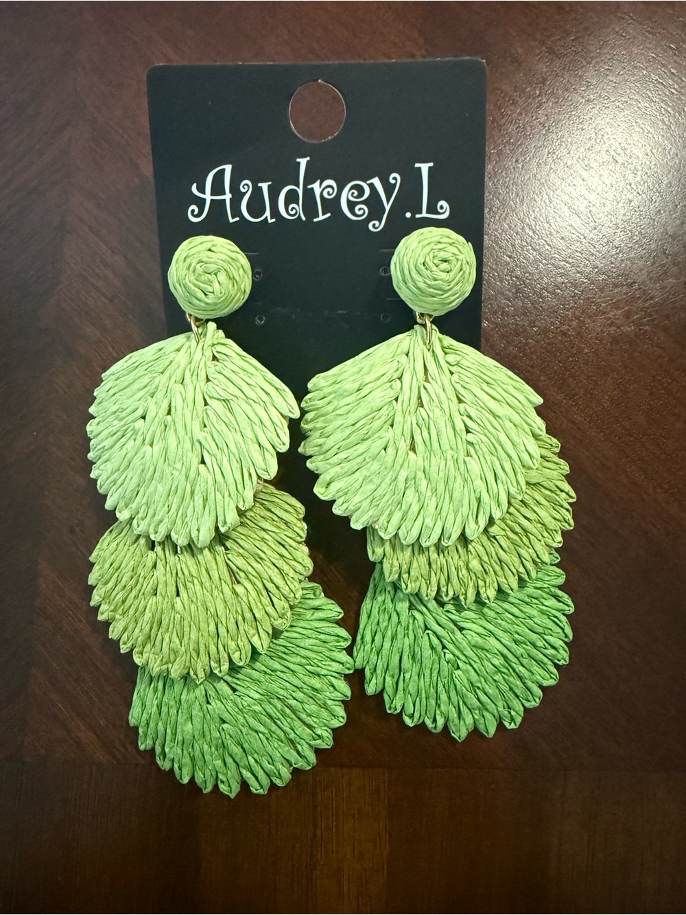 Audrey.L Layered Raffia Statement Earrings in Lime Green